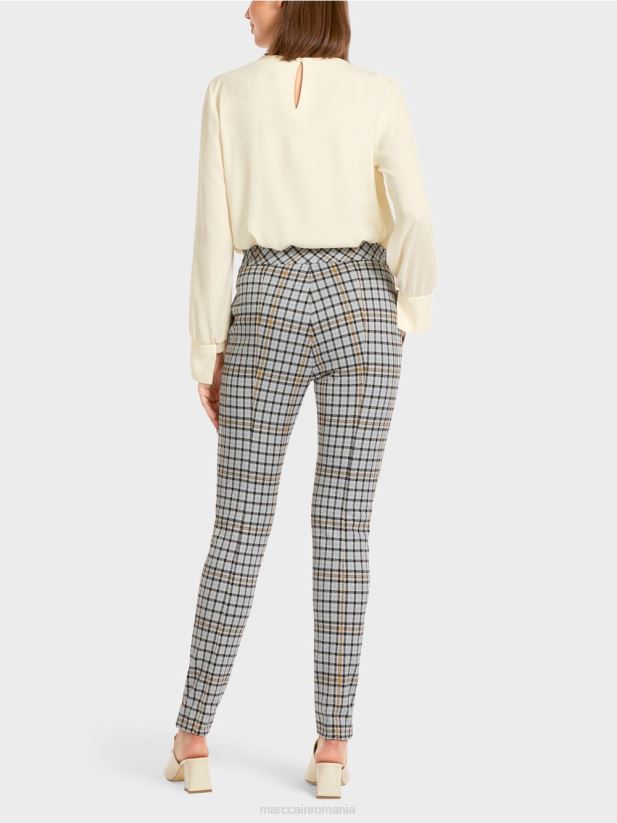 pantaloni în carouri cu pasătură laterală Marc Cain albastru atmosferic îmbrăcăminte 4826HH735