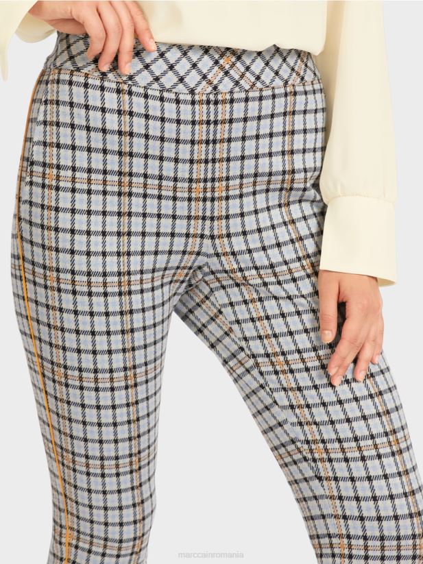 pantaloni în carouri cu pasătură laterală Marc Cain albastru atmosferic îmbrăcăminte 4826HH735