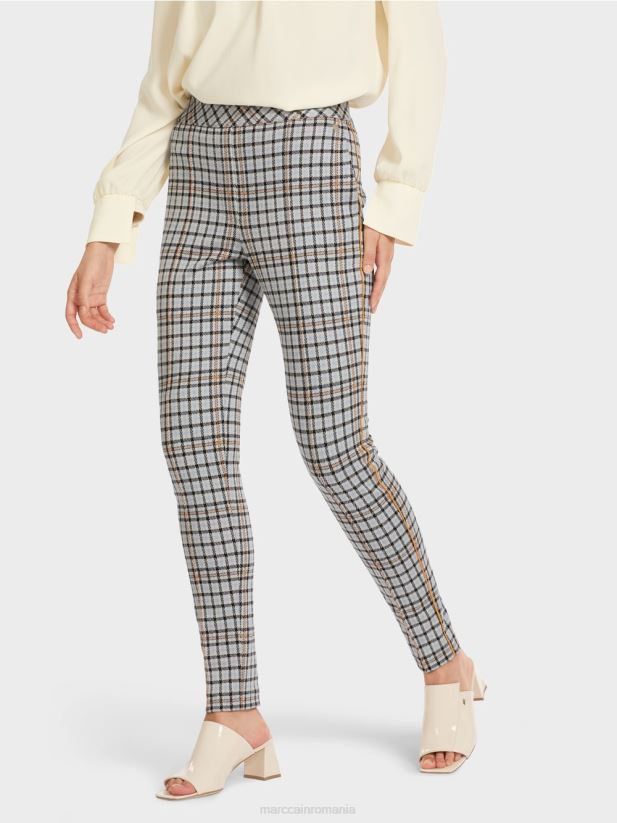 pantaloni în carouri cu pasătură laterală Marc Cain albastru atmosferic îmbrăcăminte 4826HH735