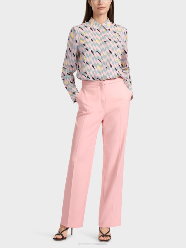 pantaloni încrețiți cu picioare largi wukari Marc Cain roz pudra moale îmbrăcăminte 4826HH584