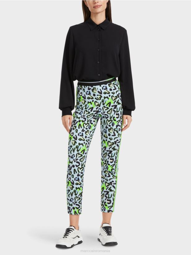 pantaloni îngusti sofia cu imprimeu peste tot Marc Cain albastru pudra moale îmbrăcăminte 4826HH562
