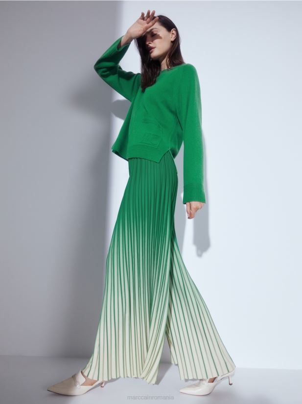 pantaloni plisați cu gradient de culoare viu Marc Cain mușchi verde îmbrăcăminte 4826HH719
