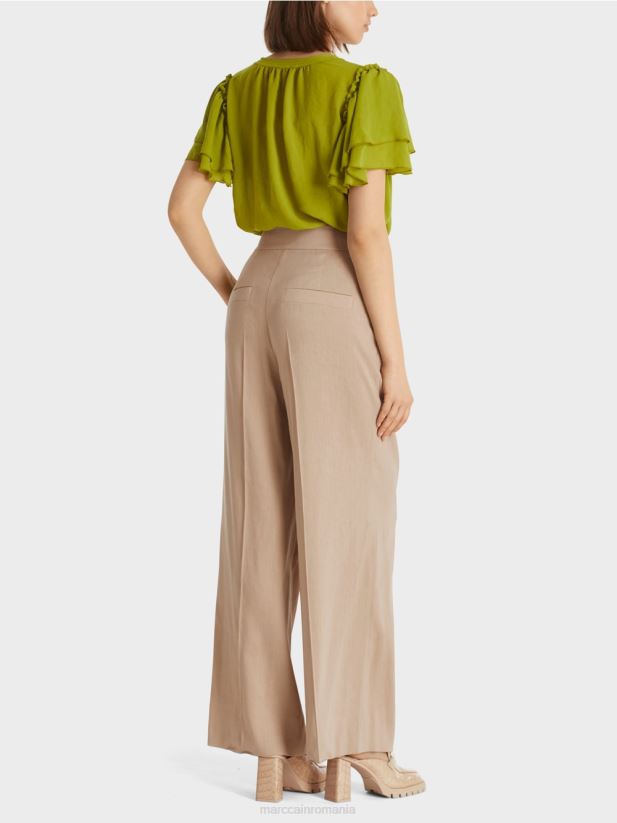 pantaloni plisați din in Marc Cain nisip adânc îmbrăcăminte 4826HH637