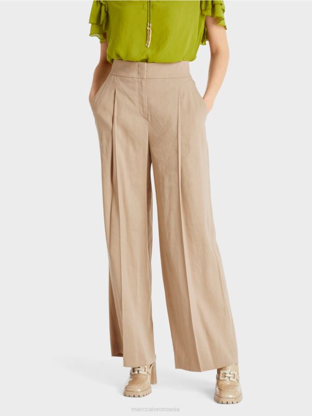pantaloni plisați din in Marc Cain nisip adânc îmbrăcăminte 4826HH637
