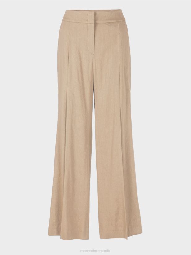 pantaloni plisați din in Marc Cain nisip adânc îmbrăcăminte 4826HH637