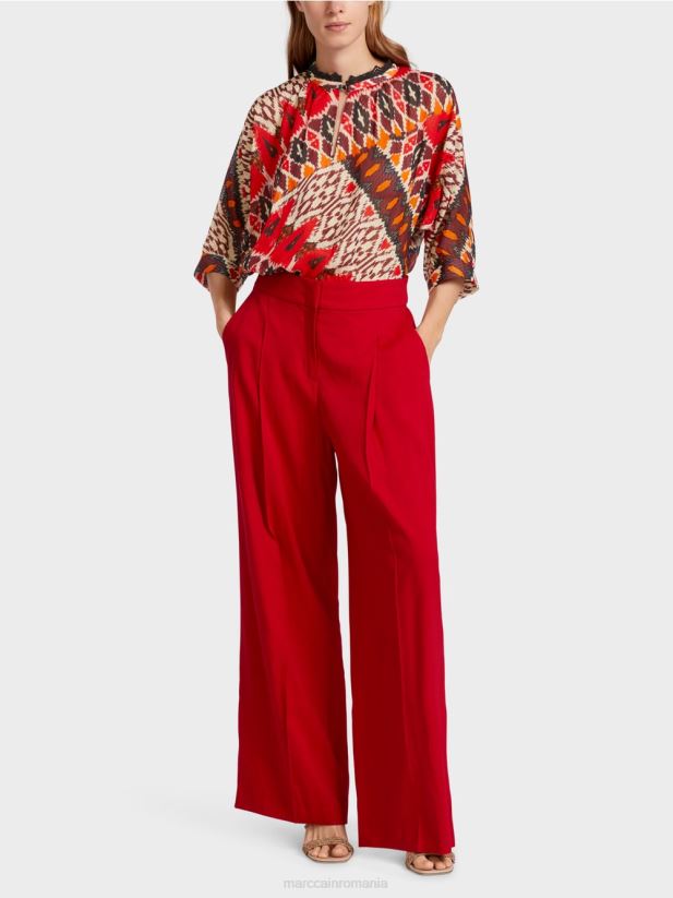 pantaloni plisați din in Marc Cain rosu intens îmbrăcăminte 4826HH610