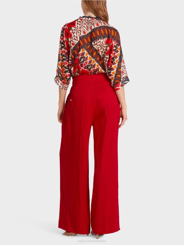 pantaloni plisați din in Marc Cain rosu intens îmbrăcăminte 4826HH610