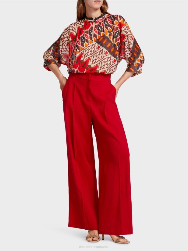 pantaloni plisați din in Marc Cain rosu intens îmbrăcăminte 4826HH610