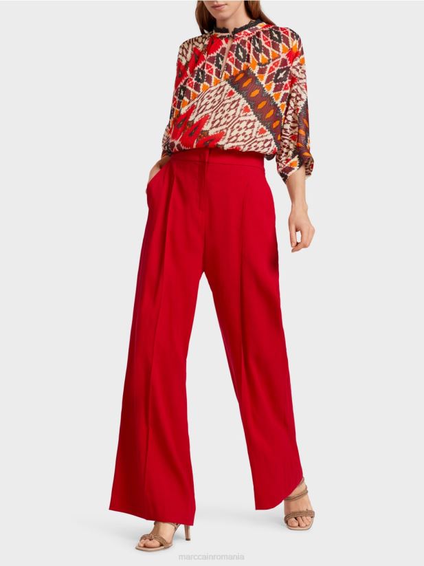 pantaloni plisați din in Marc Cain rosu intens îmbrăcăminte 4826HH610