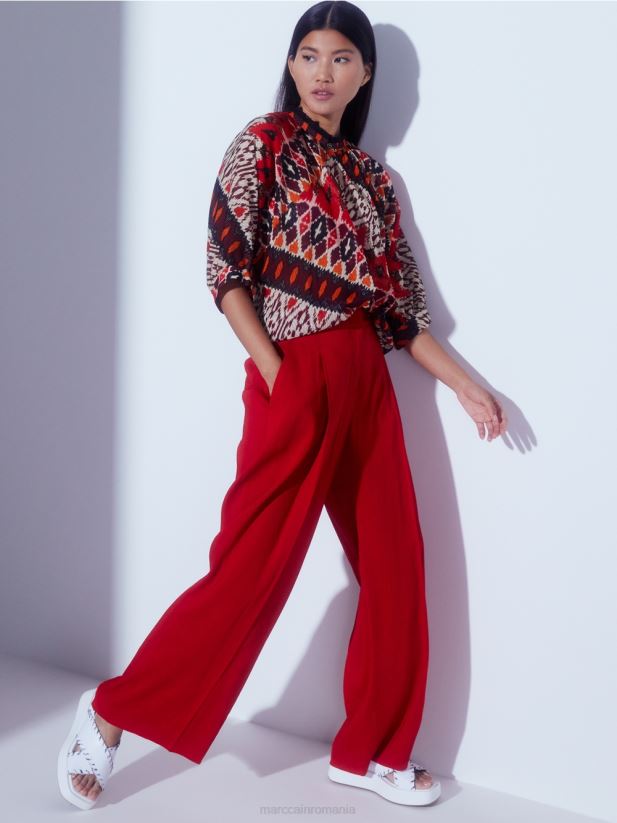 pantaloni plisați din in Marc Cain rosu intens îmbrăcăminte 4826HH610