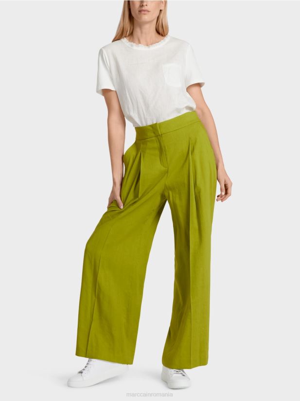 pantaloni plisați din in Marc Cain verde oliv intens îmbrăcăminte 4826HH638