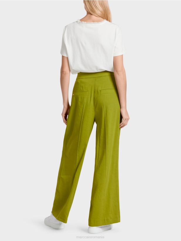 pantaloni plisați din in Marc Cain verde oliv intens îmbrăcăminte 4826HH638