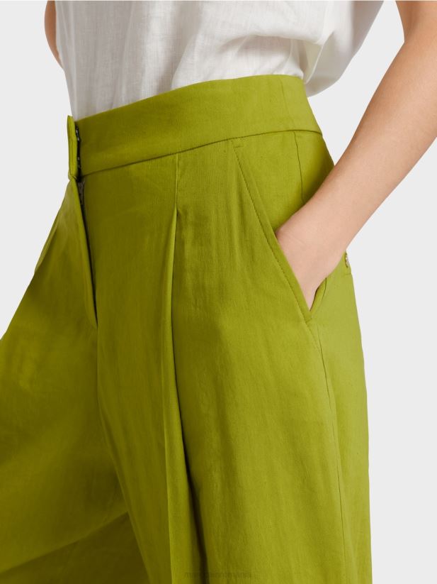 pantaloni plisați din in Marc Cain verde oliv intens îmbrăcăminte 4826HH638