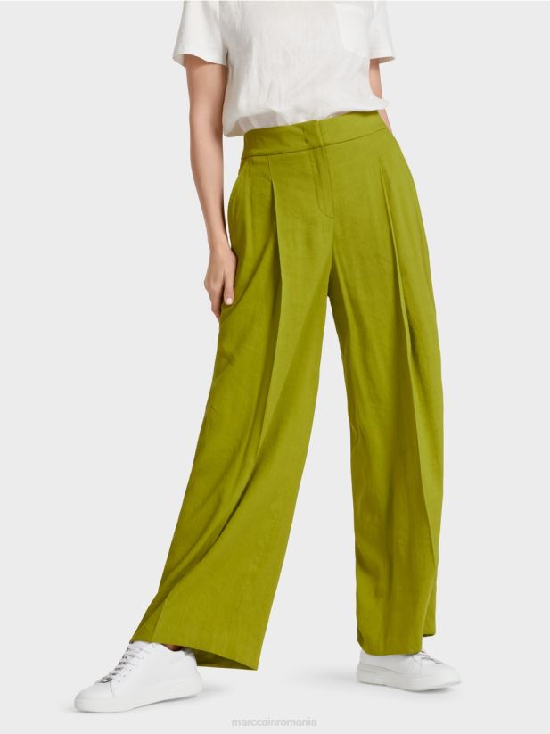 pantaloni plisați din in Marc Cain verde oliv intens îmbrăcăminte 4826HH638
