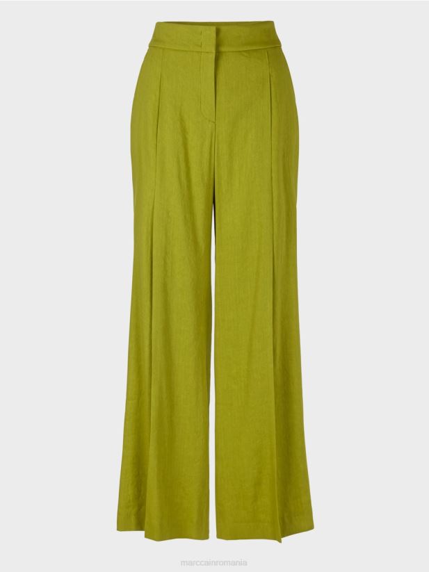 pantaloni plisați din in Marc Cain verde oliv intens îmbrăcăminte 4826HH638
