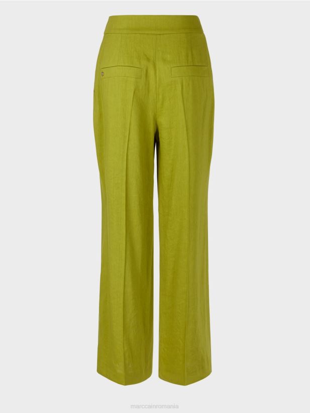pantaloni plisați din in Marc Cain verde oliv intens îmbrăcăminte 4826HH638