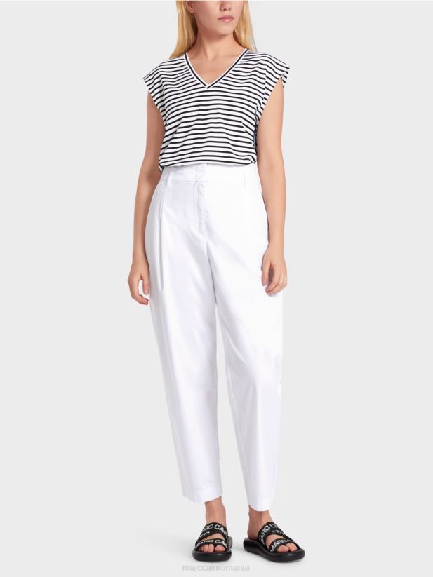 pantaloni plisați „regândiți împreună”. Marc Cain alb îmbrăcăminte 4826HH600