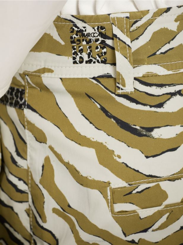 pantaloni plisati in fata cu imprimeu leopard Marc Cain cremă pudră îmbrăcăminte 4826HH696