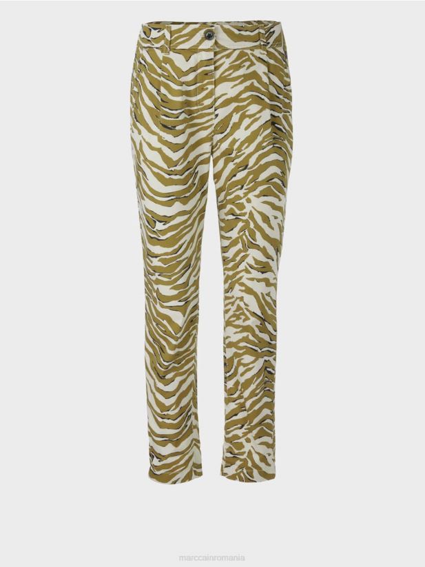 pantaloni plisati in fata cu imprimeu leopard Marc Cain cremă pudră îmbrăcăminte 4826HH696