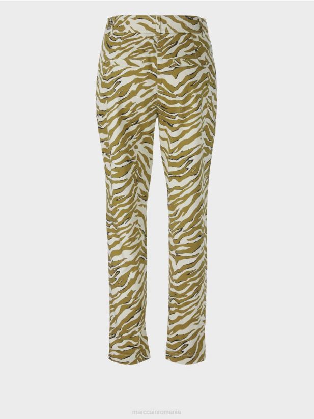 pantaloni plisati in fata cu imprimeu leopard Marc Cain cremă pudră îmbrăcăminte 4826HH696