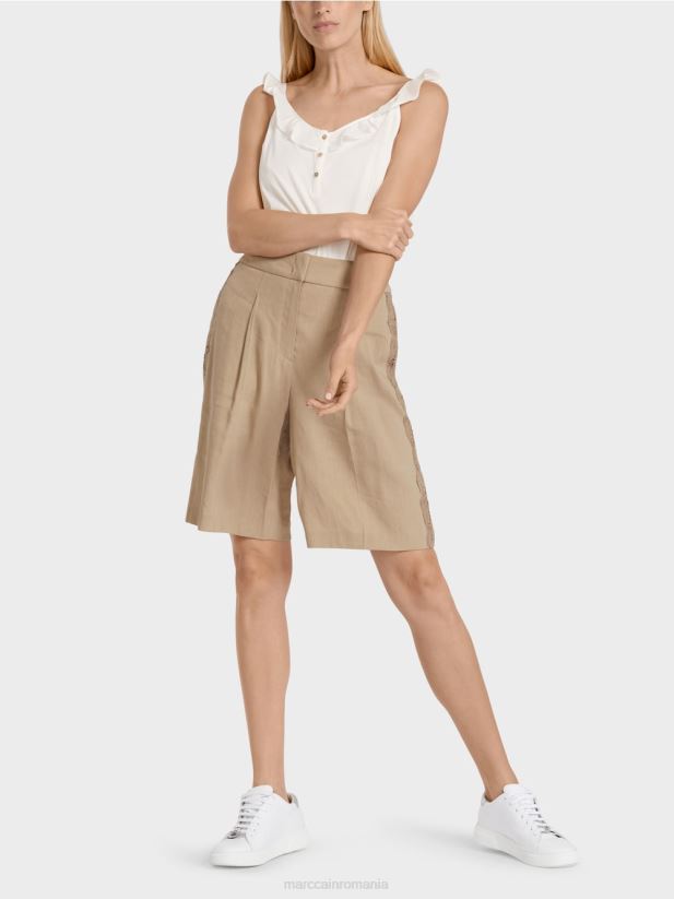 pantaloni scurți cu împletitură de dantelă Marc Cain nisip adânc îmbrăcăminte 4826HH636