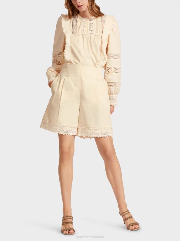 pantaloni scurți cu tiv de dantelă Marc Cain cremă îmbrăcăminte 4826HH615