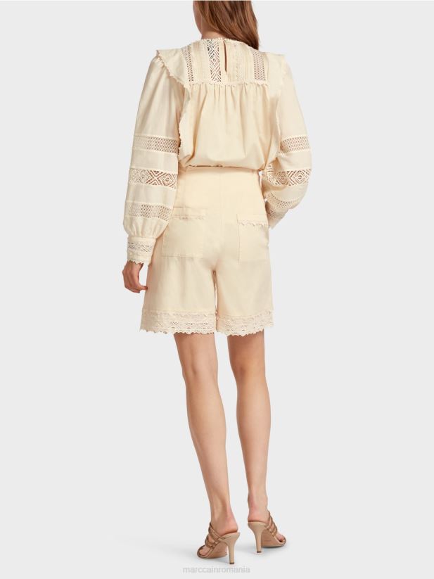 pantaloni scurți cu tiv de dantelă Marc Cain cremă îmbrăcăminte 4826HH615