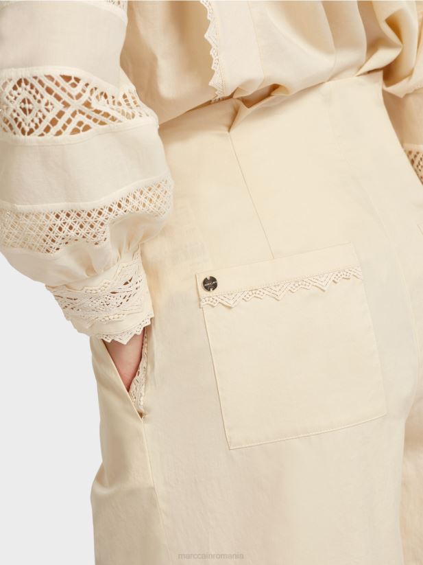 pantaloni scurți cu tiv de dantelă Marc Cain cremă îmbrăcăminte 4826HH615