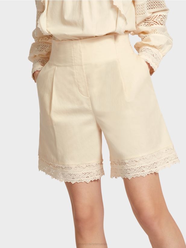 pantaloni scurți cu tiv de dantelă Marc Cain cremă îmbrăcăminte 4826HH615