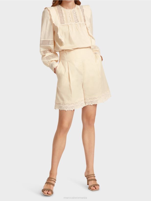 pantaloni scurți cu tiv de dantelă Marc Cain cremă îmbrăcăminte 4826HH615