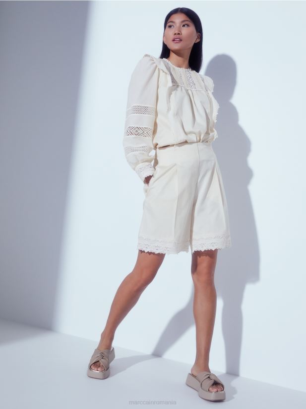 pantaloni scurți cu tiv de dantelă Marc Cain cremă îmbrăcăminte 4826HH615