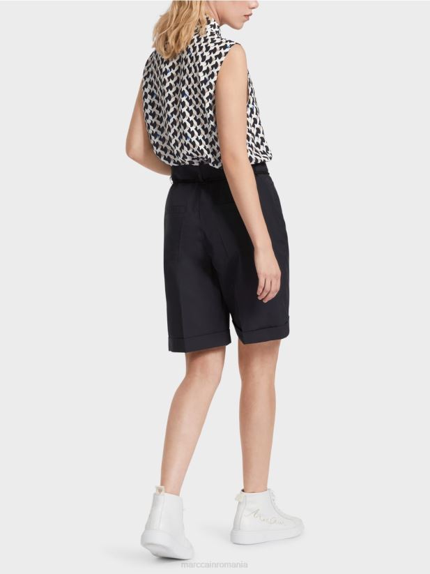 pantaloni scurți din bumbac cu sifon Marc Cain albastru miezul nopții îmbrăcăminte 4826HH598