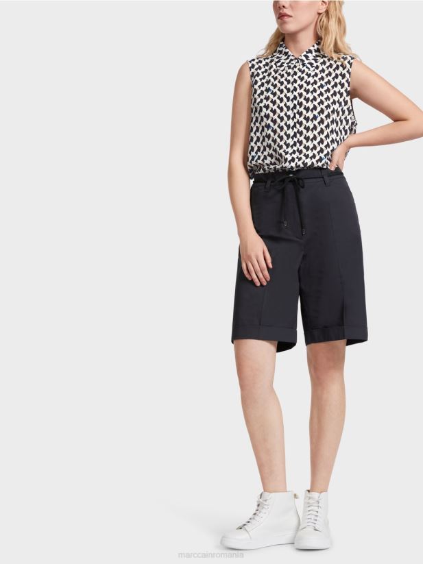 pantaloni scurți din bumbac cu sifon Marc Cain albastru miezul nopții îmbrăcăminte 4826HH598