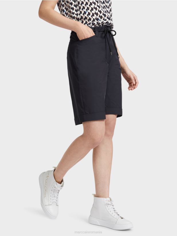 pantaloni scurți din bumbac cu sifon Marc Cain albastru miezul nopții îmbrăcăminte 4826HH598