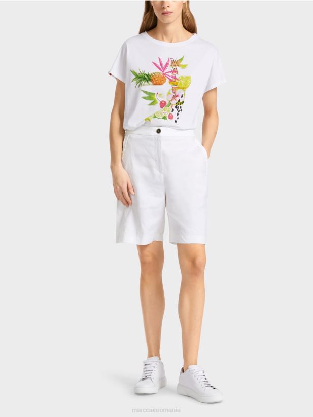 pantaloni scurți feminini cu talie elastică Marc Cain alb îmbrăcăminte 4826HH622