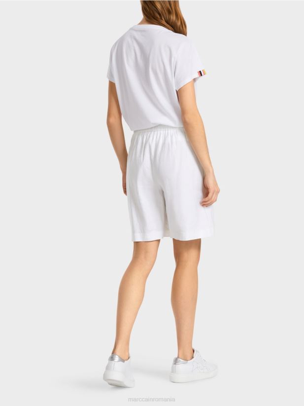 pantaloni scurți feminini cu talie elastică Marc Cain alb îmbrăcăminte 4826HH622