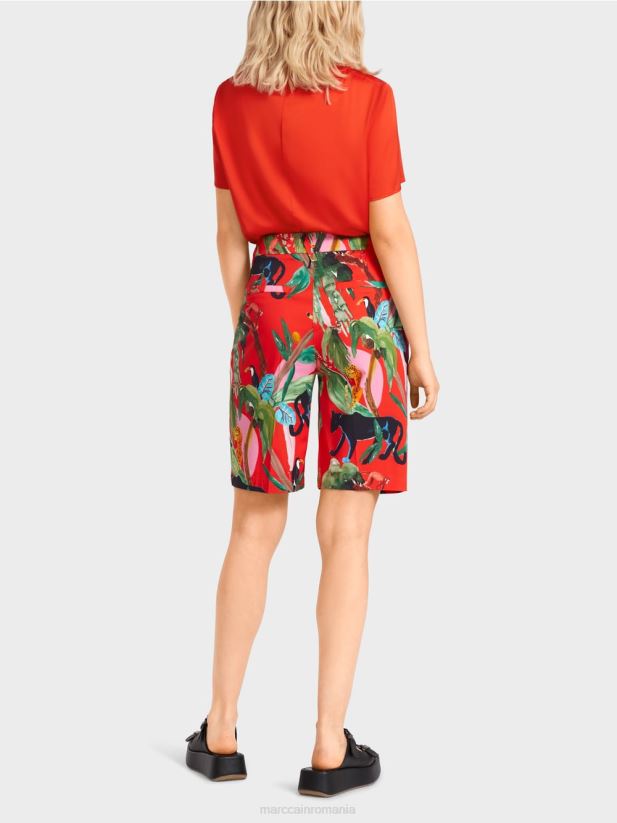 pantaloni scurți finike cu motiv tropical Marc Cain Rosu ca focul îmbrăcăminte 4826HH681
