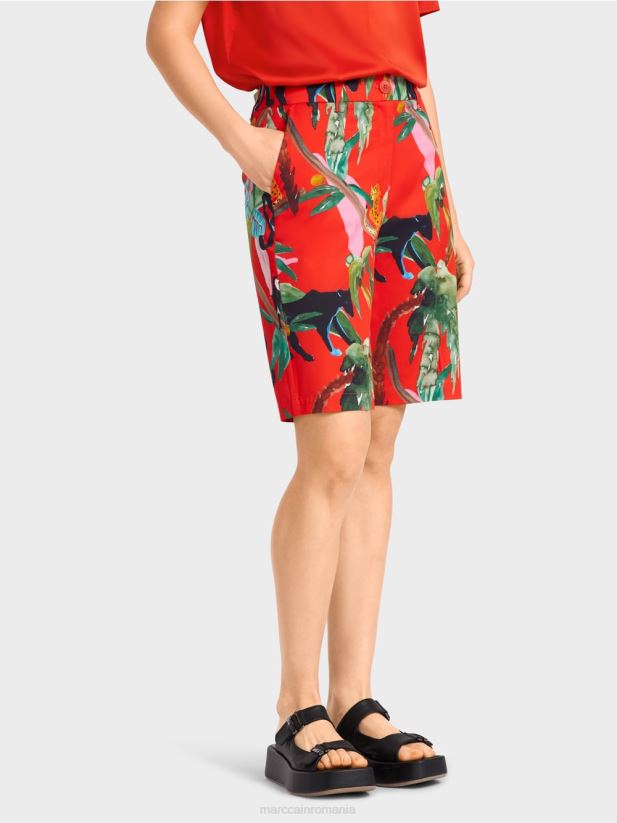 pantaloni scurți finike cu motiv tropical Marc Cain Rosu ca focul îmbrăcăminte 4826HH681