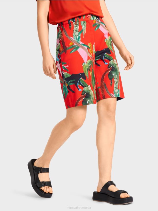 pantaloni scurți finike cu motiv tropical Marc Cain Rosu ca focul îmbrăcăminte 4826HH681