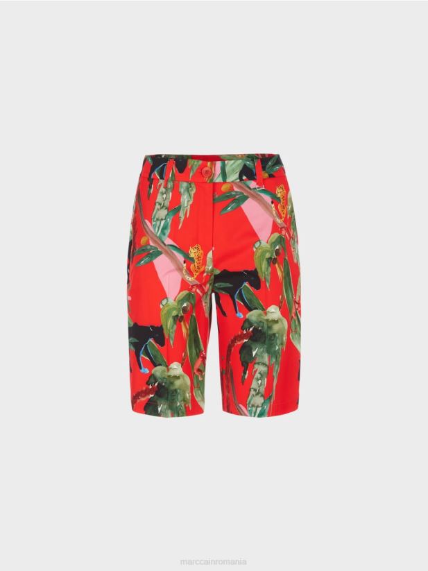 pantaloni scurți finike cu motiv tropical Marc Cain Rosu ca focul îmbrăcăminte 4826HH681