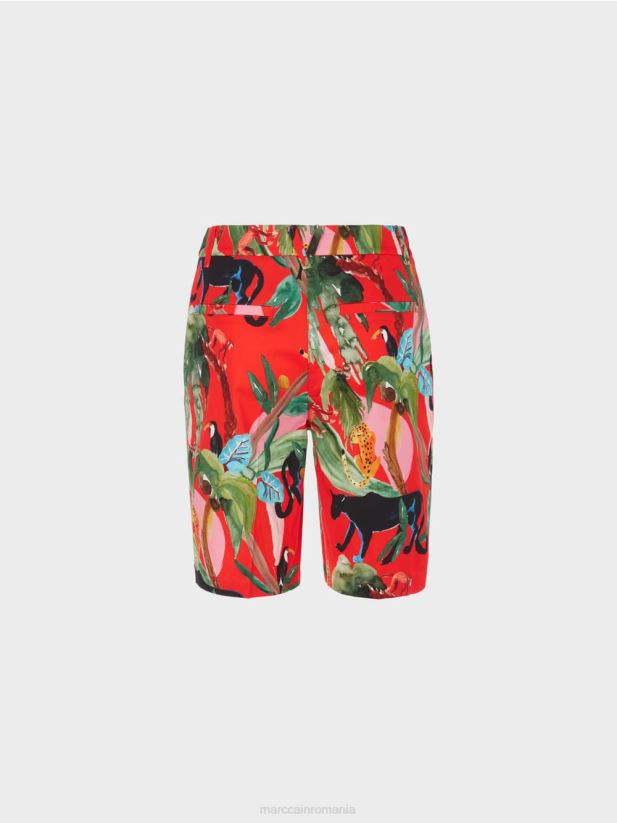 pantaloni scurți finike cu motiv tropical Marc Cain Rosu ca focul îmbrăcăminte 4826HH681