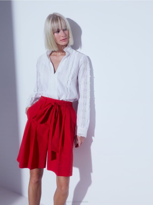 pantaloni scurți în stil paperbag Marc Cain rosu intens îmbrăcăminte 4826HH611
