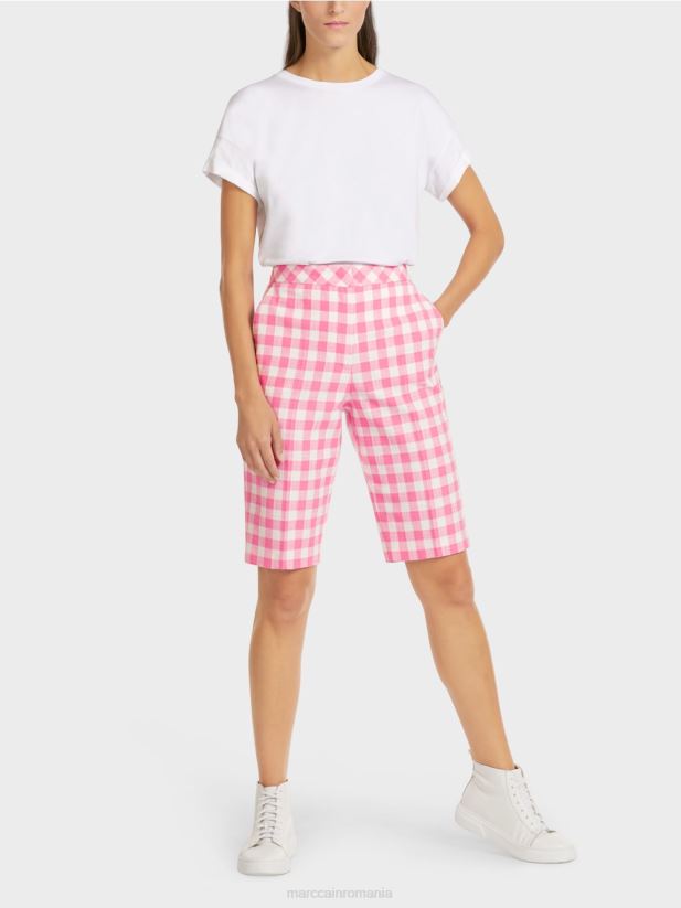 pantaloni scurți vichy check Marc Cain roz aprins îmbrăcăminte 4826HH698