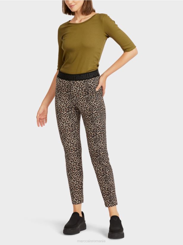 pantaloni slim cu imprimeu leopard Marc Cain cremă pudră îmbrăcăminte 4826HH706