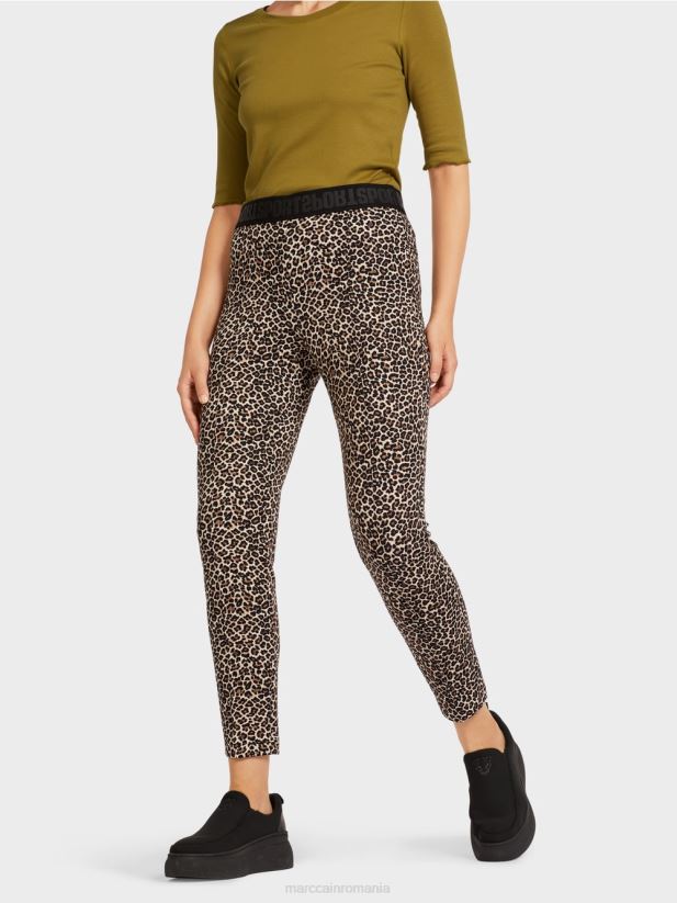 pantaloni slim cu imprimeu leopard Marc Cain cremă pudră îmbrăcăminte 4826HH706