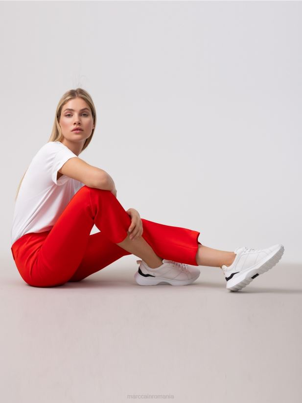 pantaloni slim din jerse frederica Marc Cain Rosu ca focul îmbrăcăminte 4826HH643