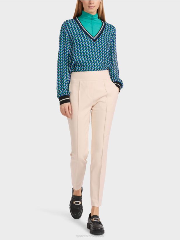 pantaloni sliven cu fermoar lateral Marc Cain floare de migdal îmbrăcăminte 4826HH522