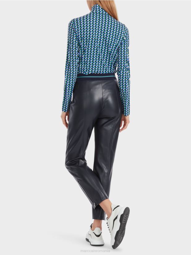 pantaloni sofia distrași din piele Marc Cain albastru miezul nopții îmbrăcăminte 4826HH523