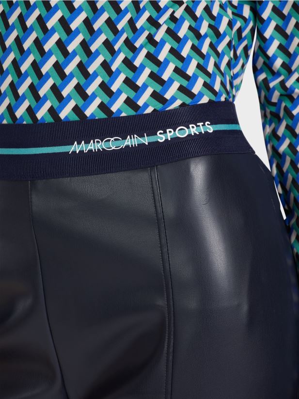 pantaloni sofia distrași din piele Marc Cain albastru miezul nopții îmbrăcăminte 4826HH523