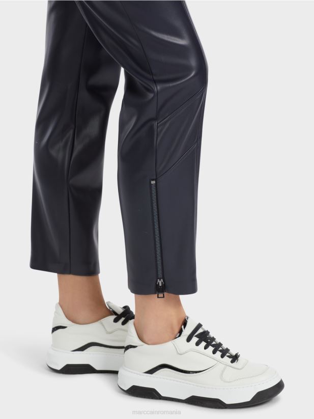 pantaloni sofia distrași din piele Marc Cain albastru miezul nopții îmbrăcăminte 4826HH523